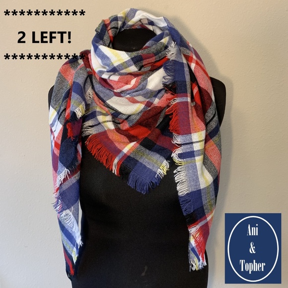 New Blanket Scarf Triangle Plaid/Tartan Blue/Red - Picture 4 of 4